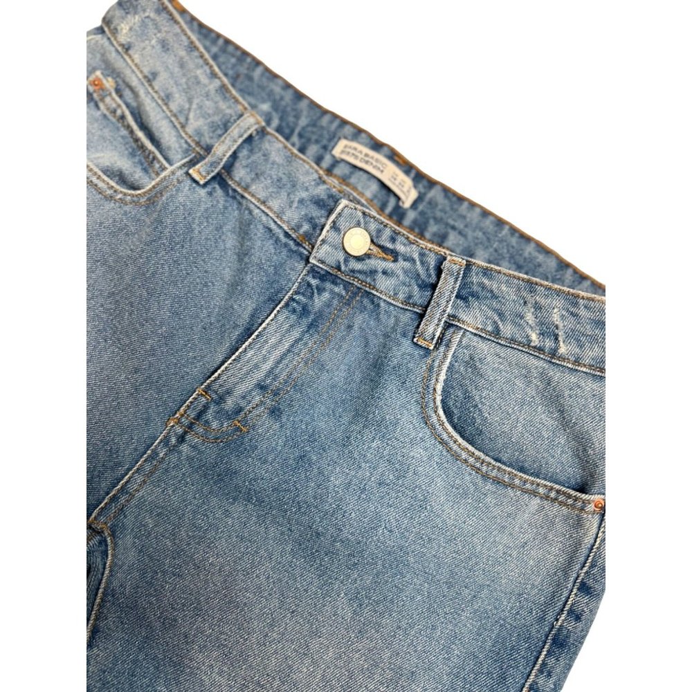 Zara Basic Z1975 Denim Mid Rise Blue Ruffle Flare Size 6 - Picture 1 of 9